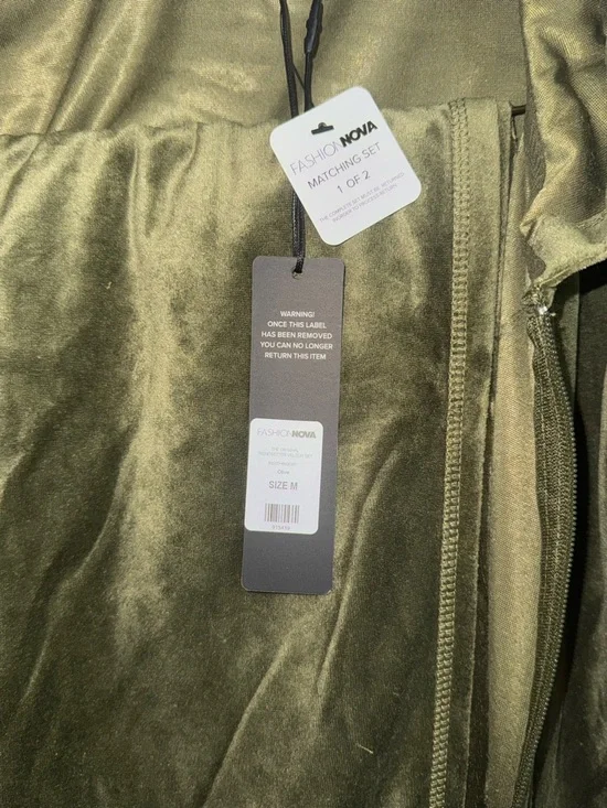 Fashion Nova Olive Velvet Zip Hoodie and Jogger set - Medium - Picture 2 of 5